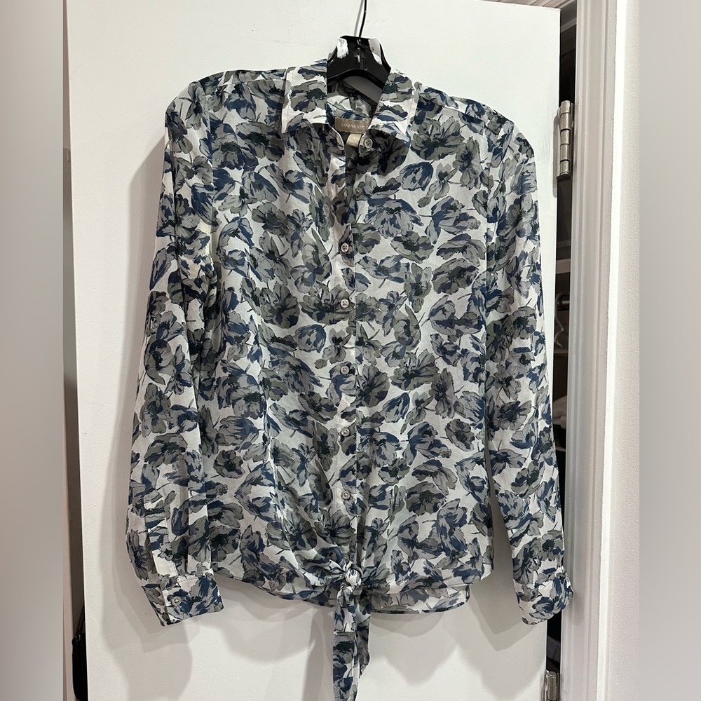 Banana Republic Blue Floral Tie Top